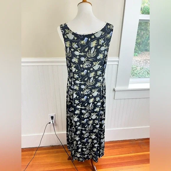TT Mar Vintage Midi Dress Whimsical Botanical Print Rayon 90s Grunge Grannycore - Picture 2 of 15